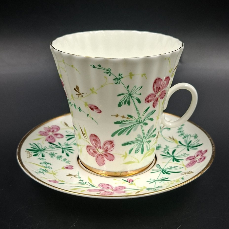 Пара кофейная "Комарики" (форма "Одуванчик"), фарфор, деколь, Ленинградский фарфоровый завод (ЛФЗ), Россия, 1970-1992 гг.