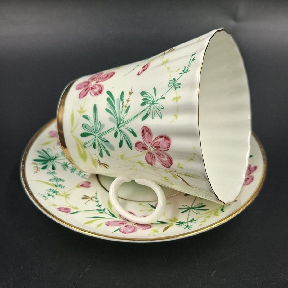 Пара кофейная "Комарики" (форма "Одуванчик"), фарфор, деколь, Ленинградский фарфоровый завод (ЛФЗ), Россия, 1970-1992 гг.