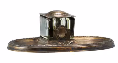 Чернильница "Deutsches Reichsgebrauchsmuster", латунь, стекло, Германия, 1930-1940 гг.