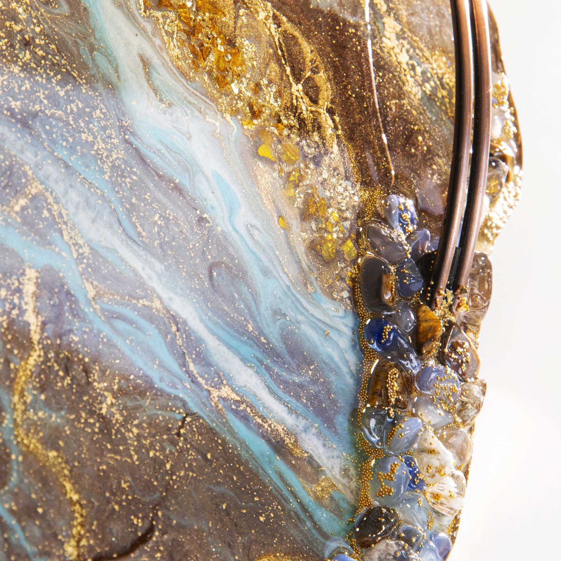 Набор для подачи чая "Принцесса" (5 предметов), авторская работа в технике Resin Art, глянцевое 3D покрытие, камень, Россия, 2021 г.