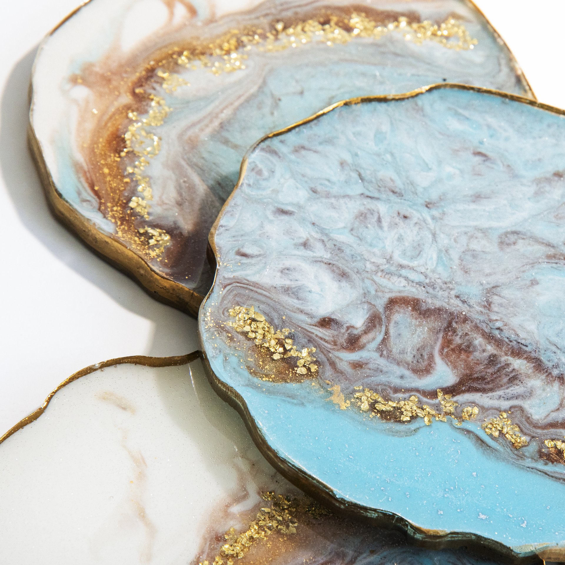 Набор для подачи чая "Принцесса" (5 предметов), авторская работа в технике Resin Art, глянцевое 3D покрытие, камень, Россия, 2021 г.