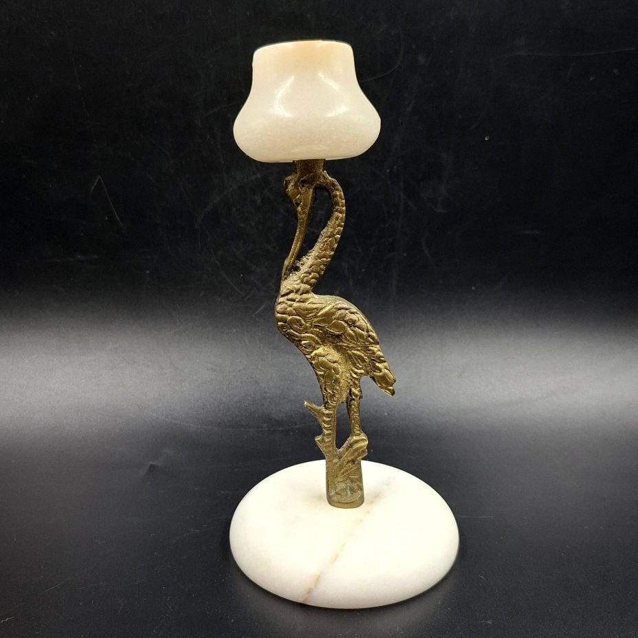 Подсвечник на одну свечу с основанием в виде аиста, латунь, камень, Индия, 1990-2010 гг.