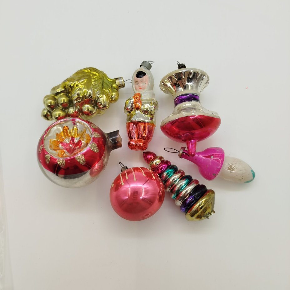 Набор из семи елочных игрушек, стекло, металл, СССР, 1960-1980 гг.