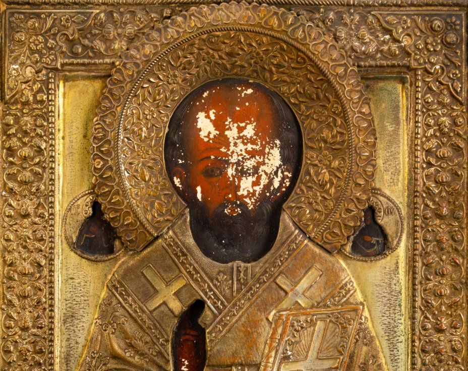 Икона в киоте и окладе "Николай Чудотворец"