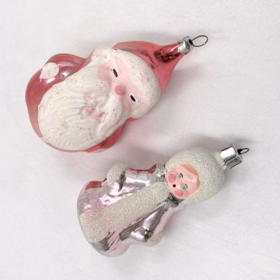 Набор из 2-х ёлочных игрушек "Дед Мороз и Снегурочка", стекло, краска, металл, СССР, 1960-1990 гг.