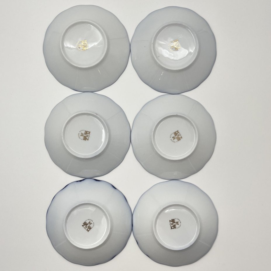 Набор блюдец "Роза" кобальтового цвета с золотистым узором на 6 персон, фарфор, крытье, деколь, золочение, Moritz Zdekauer (MZ), Чехия, 1991-2010 гг.