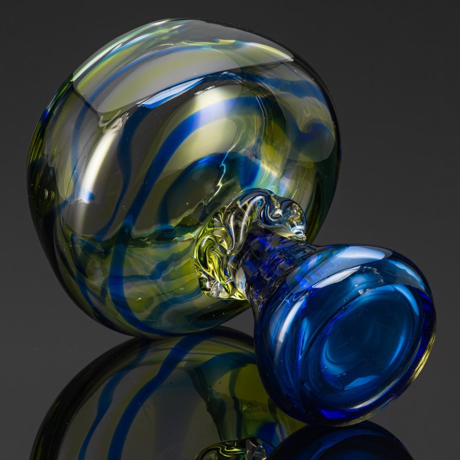 Конфетница сине-зеленого оттенка на ножке, предположительно Львовская керамико-скульптурная фабрика (ЛКСФ)