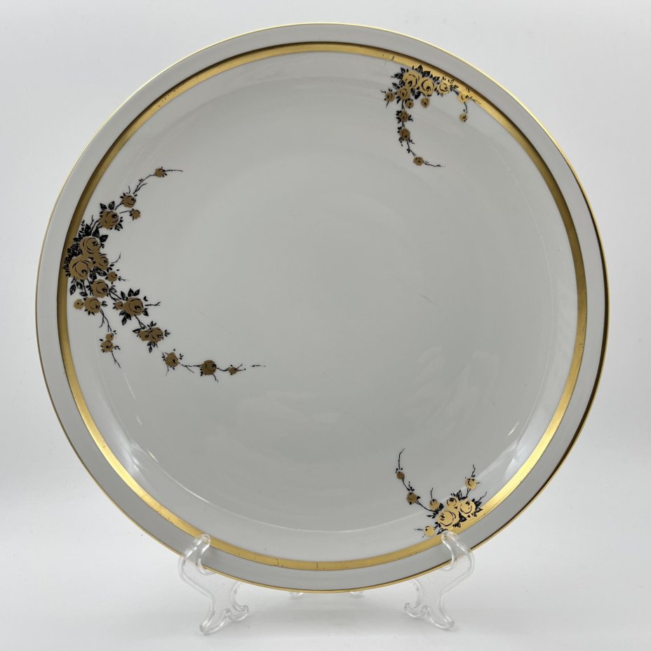 Набор десертных тарелок с блюдом на 6 персон, украшенный цветочным декором, фарфор, деколь, золочение, Graf Von Henneberg Porzellan, 1777 Jlmenau, ГДР, 1949-1970 гг.