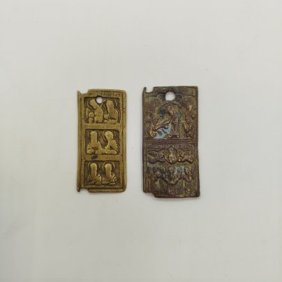 Набор из 2 створок складня, латунь, эмаль, Российская империя, 1850-1900 гг.