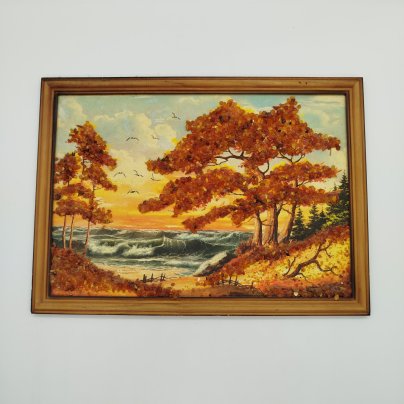 Картина "У моря", янтарь, двп, печать, янтарная крошка, Российская Федерация, 1990-2015 гг.