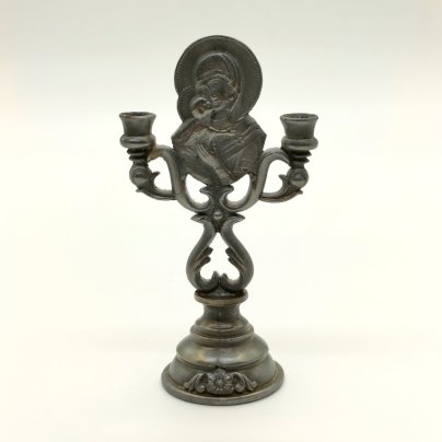 Подсвечник "Богородица" на две свечи, металл, литье, СССР, 1970-1990 гг.