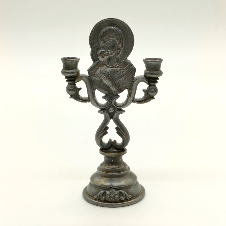 Подсвечник "Богородица" на две свечи, металл, литье, СССР, 1970-1990 гг.