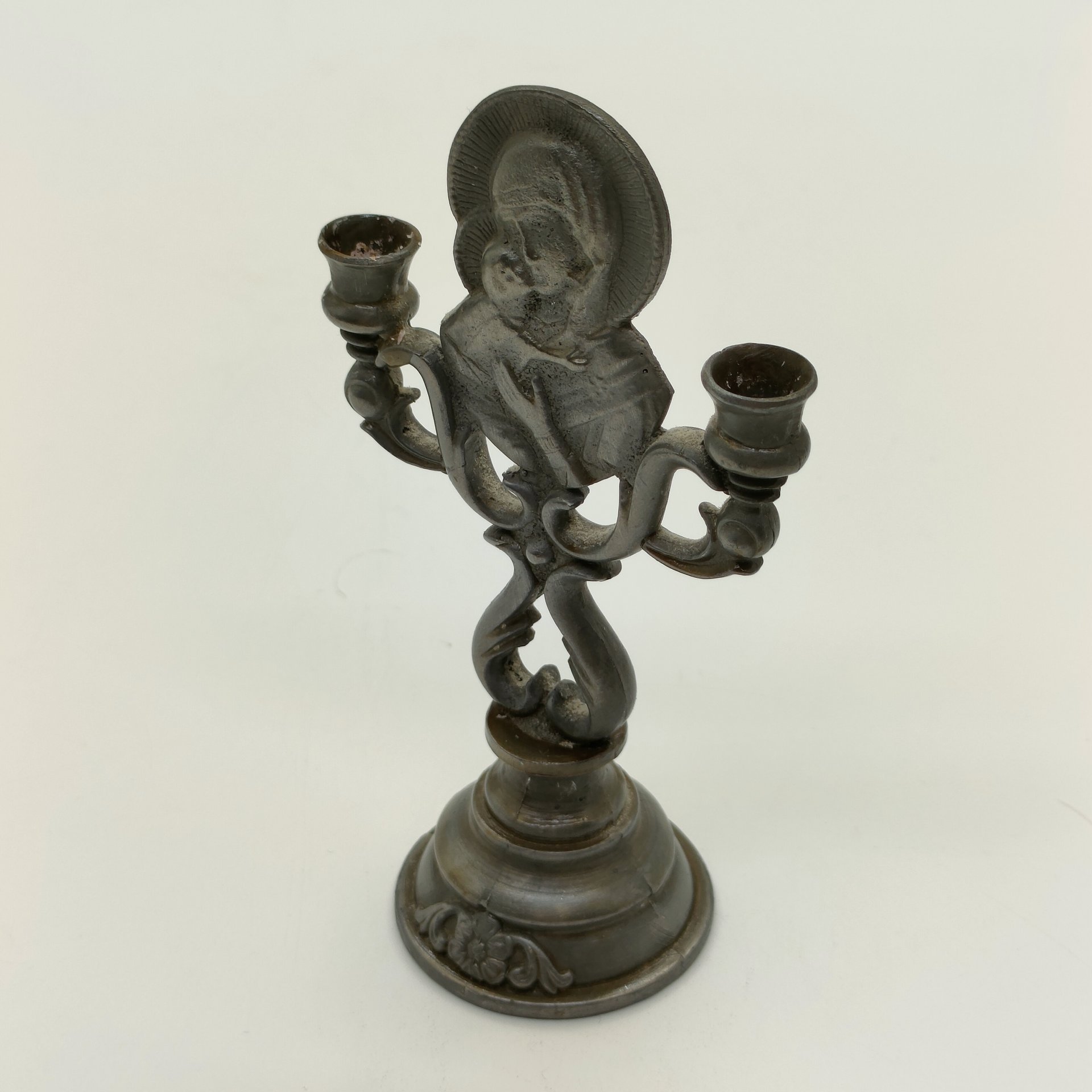 Подсвечник "Богородица" на две свечи, металл, литье, СССР, 1970-1990 гг.