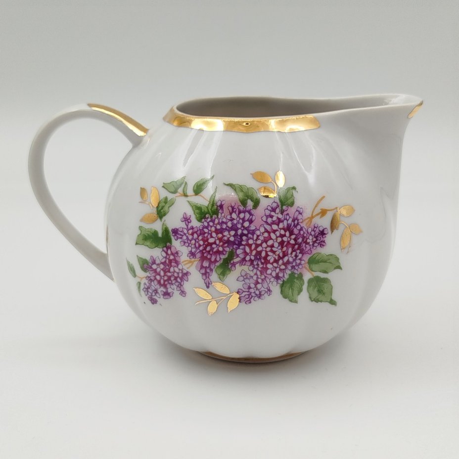 Молочник "Сирень", фарфор, деколь, золочение, Дулевский фарфоровый завод (Дулёво), СССР, 1968-1991 гг.