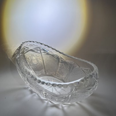 Фруктовница овальной формы с геометрическим декором, стекло, алмазная грань, пресс, СССР, 1970-1990 гг.