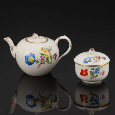 Чайный набор "Мейсенский букет": чайник и сахарница, Meissen (Мейсенский фарфор)
