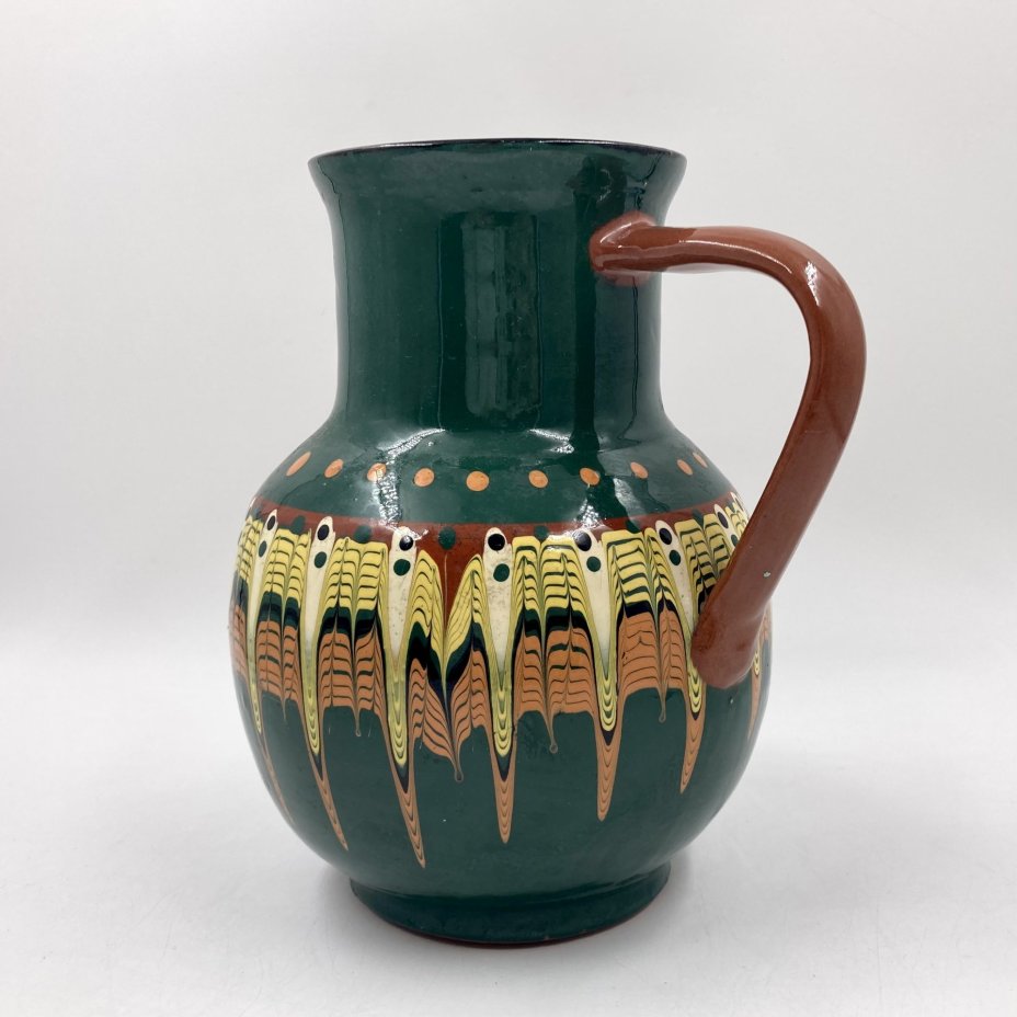 Кувшин с абстрактным декором, керамика, цветные поливы, Болгария, 1970-1990 гг.
