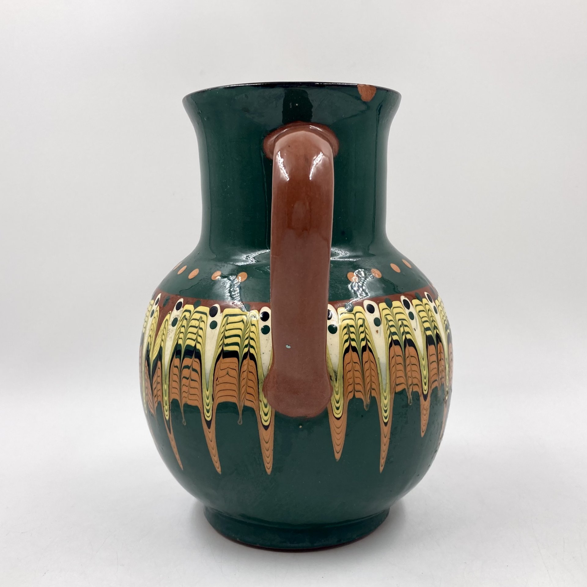 Кувшин с абстрактным декором, керамика, цветные поливы, Болгария, 1970-1990 гг.