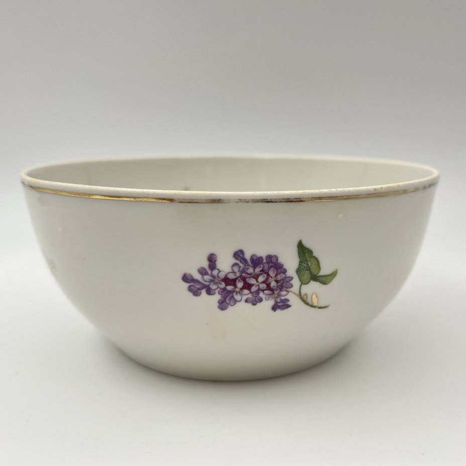 Блюдо (конфетница) из сериза "Сирень", фарфор, деколь, золочение, Дулевский фарфоровый завод (Дулёво), СССР, 1961 г.