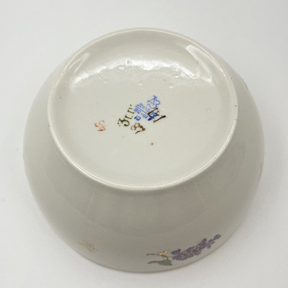 Блюдо (конфетница) из сериза "Сирень", фарфор, деколь, золочение, Дулевский фарфоровый завод (Дулёво), СССР, 1961 г.