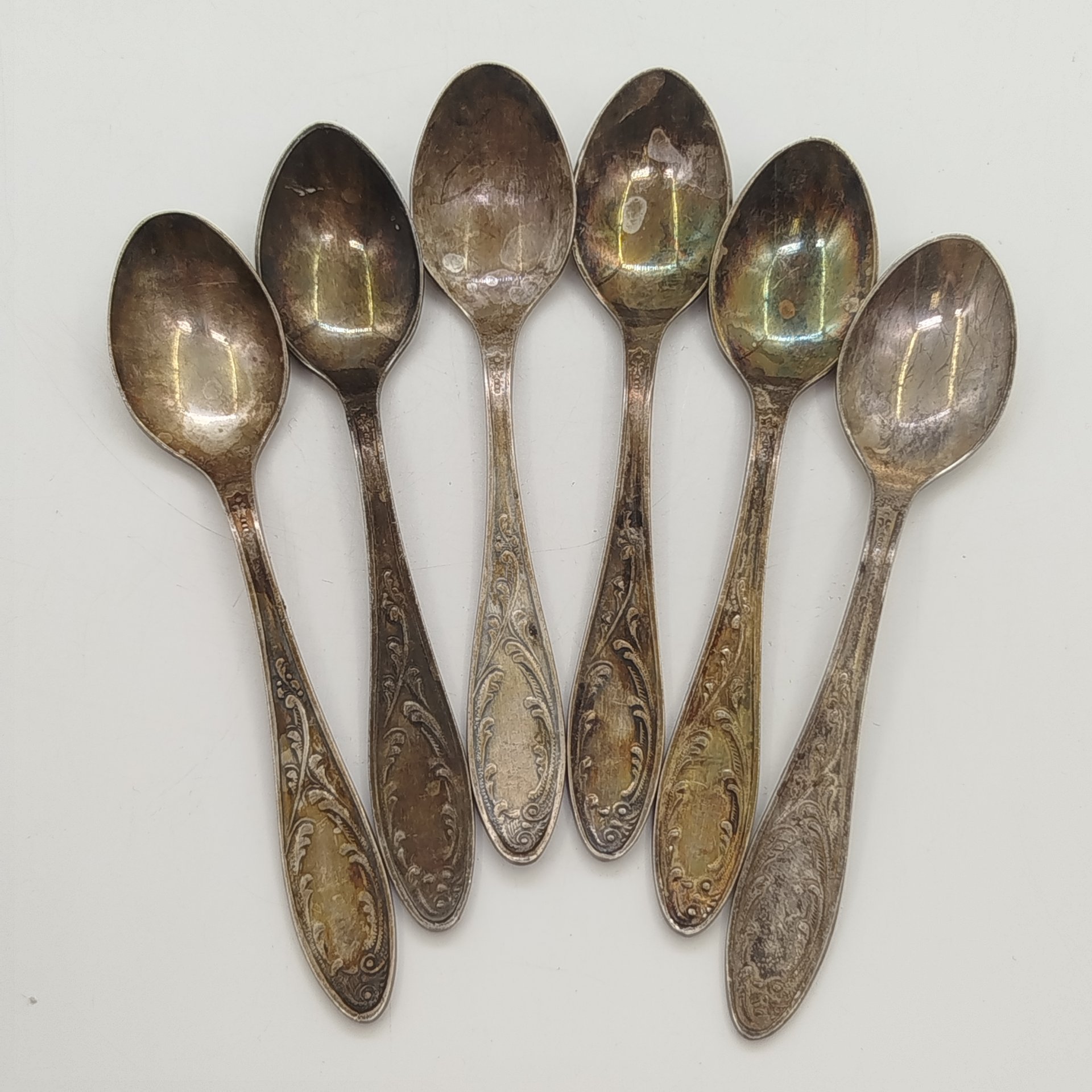 Набор кофейных ложек на 6 персон "Пламя" (в подборе), Кольчугинский завод цветных металлов, Оленегорский механический завод