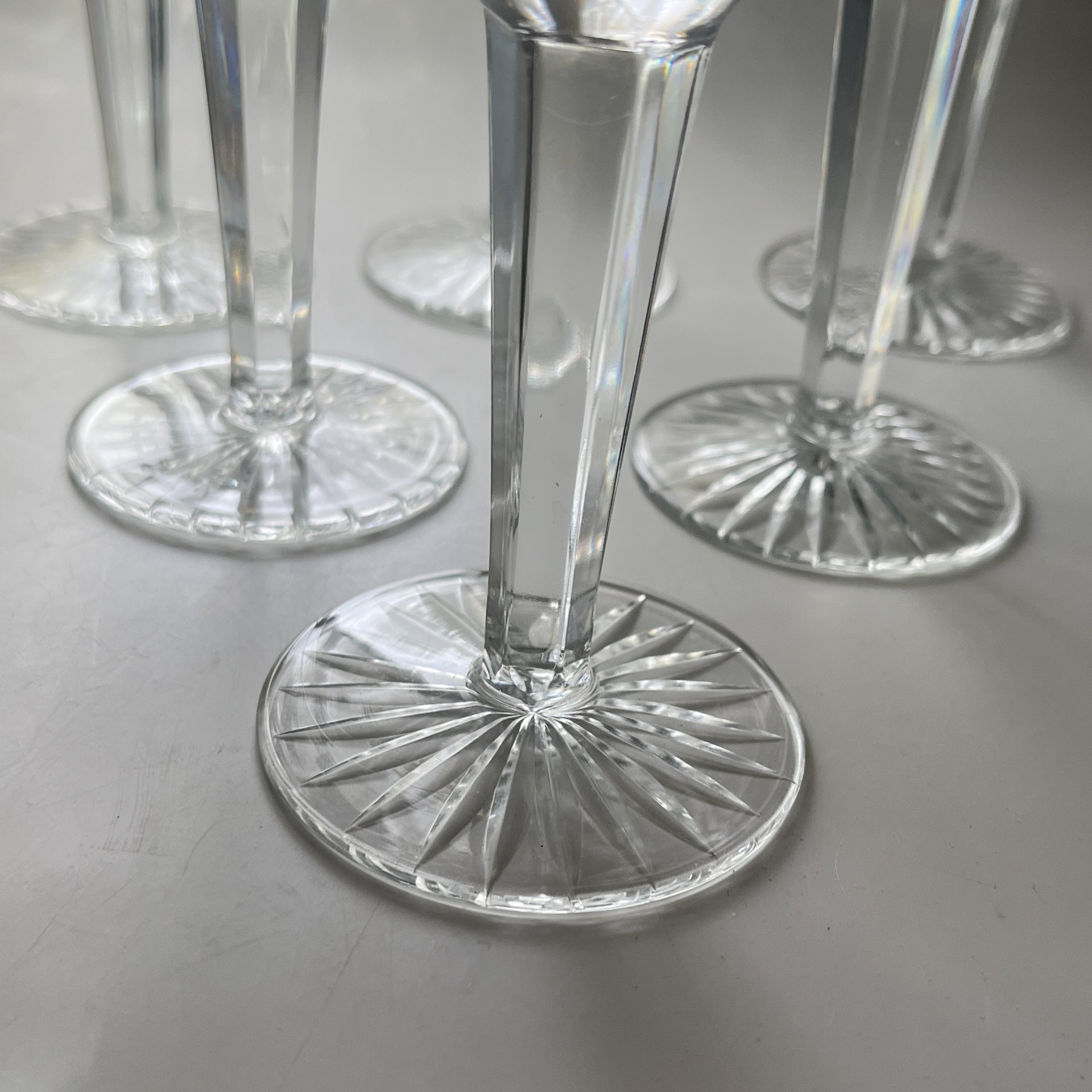 Набор из 6 бокалов с резным геометрическим декором, хрусталь, алмазная грань, СССР, 1970-1990 гг.