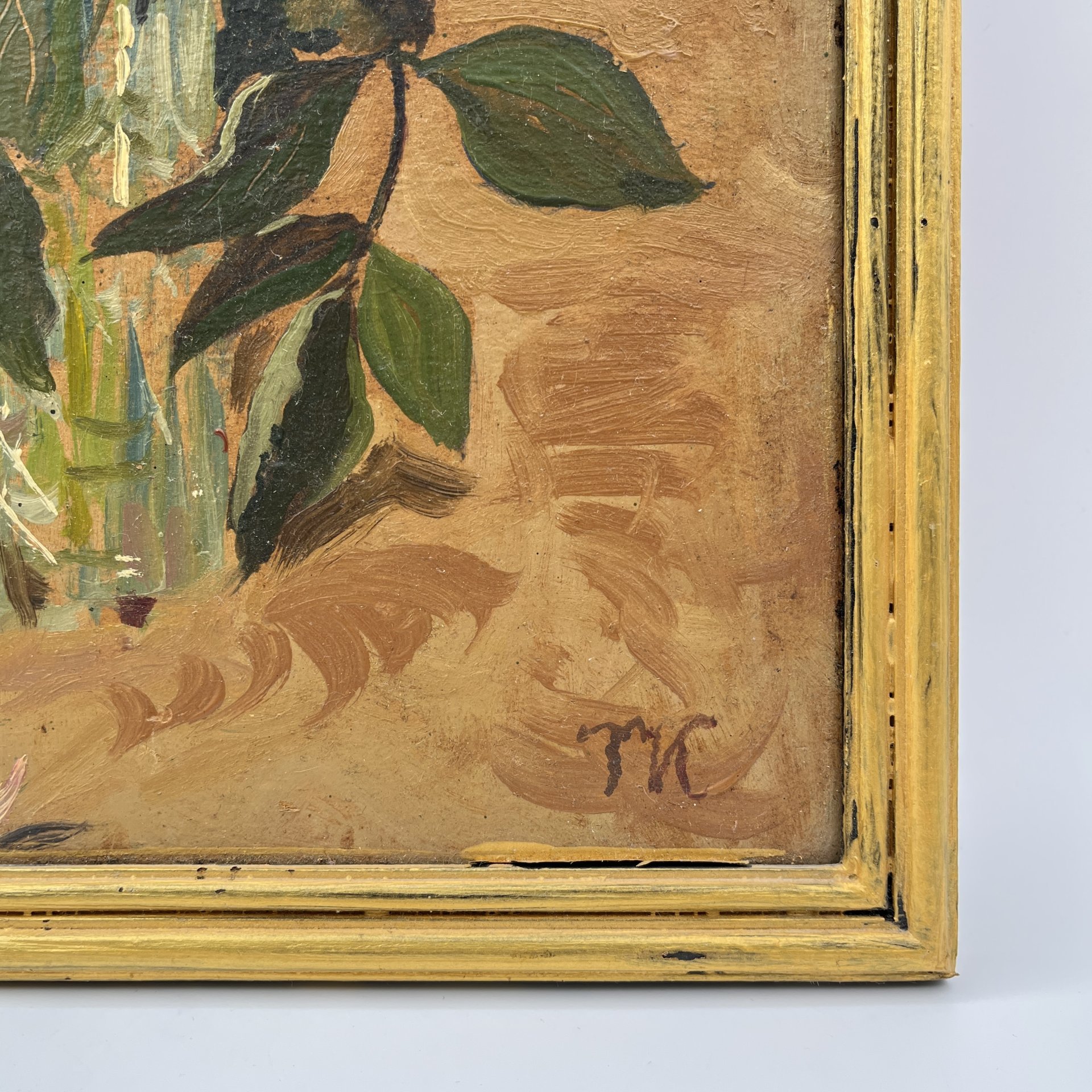 Картина в раме "Георгины", автор Толмачев И., оргалит, масло, дерево, Российская Федерация, 1996 г.