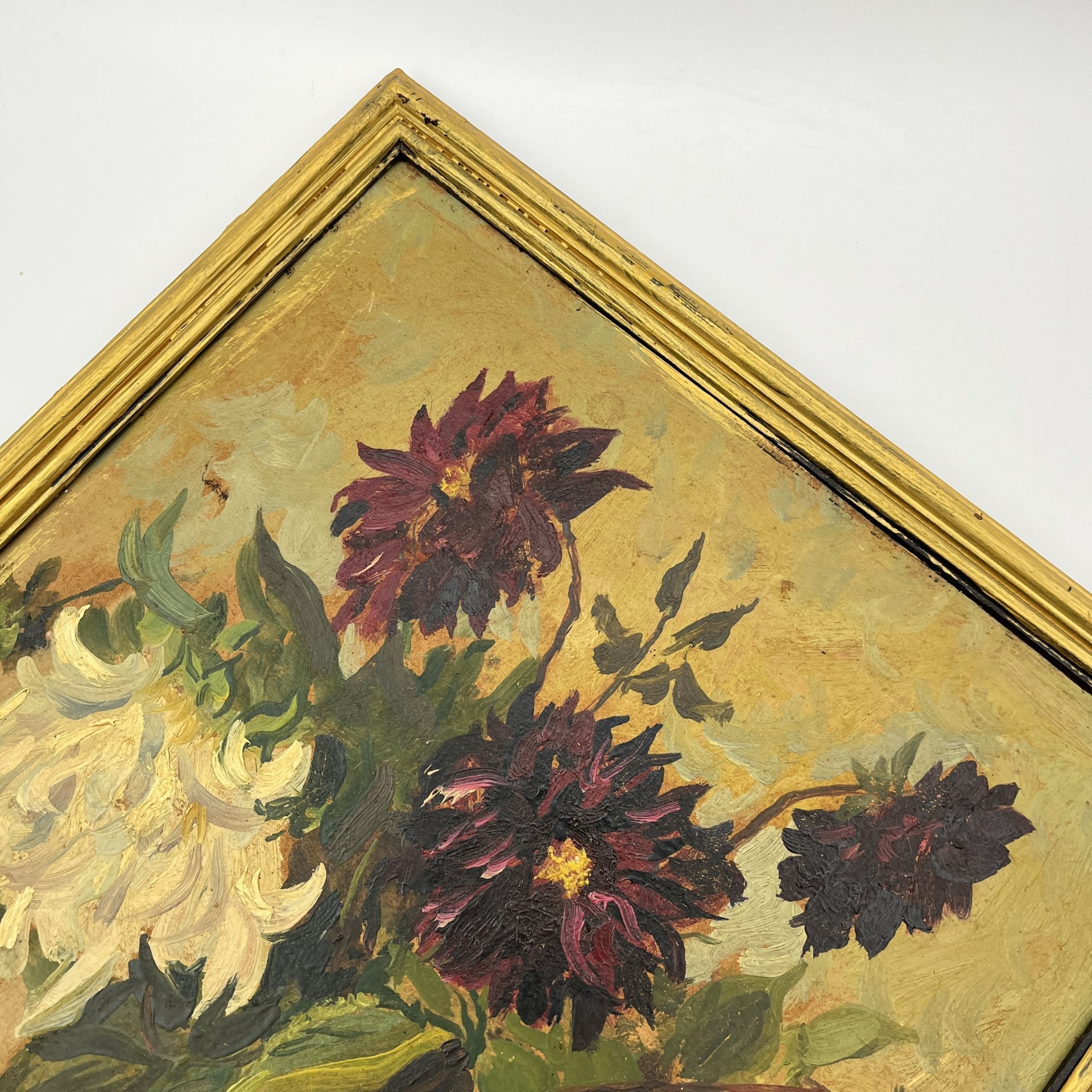 Картина в раме "Георгины", автор Толмачев И., оргалит, масло, дерево, Российская Федерация, 1996 г.