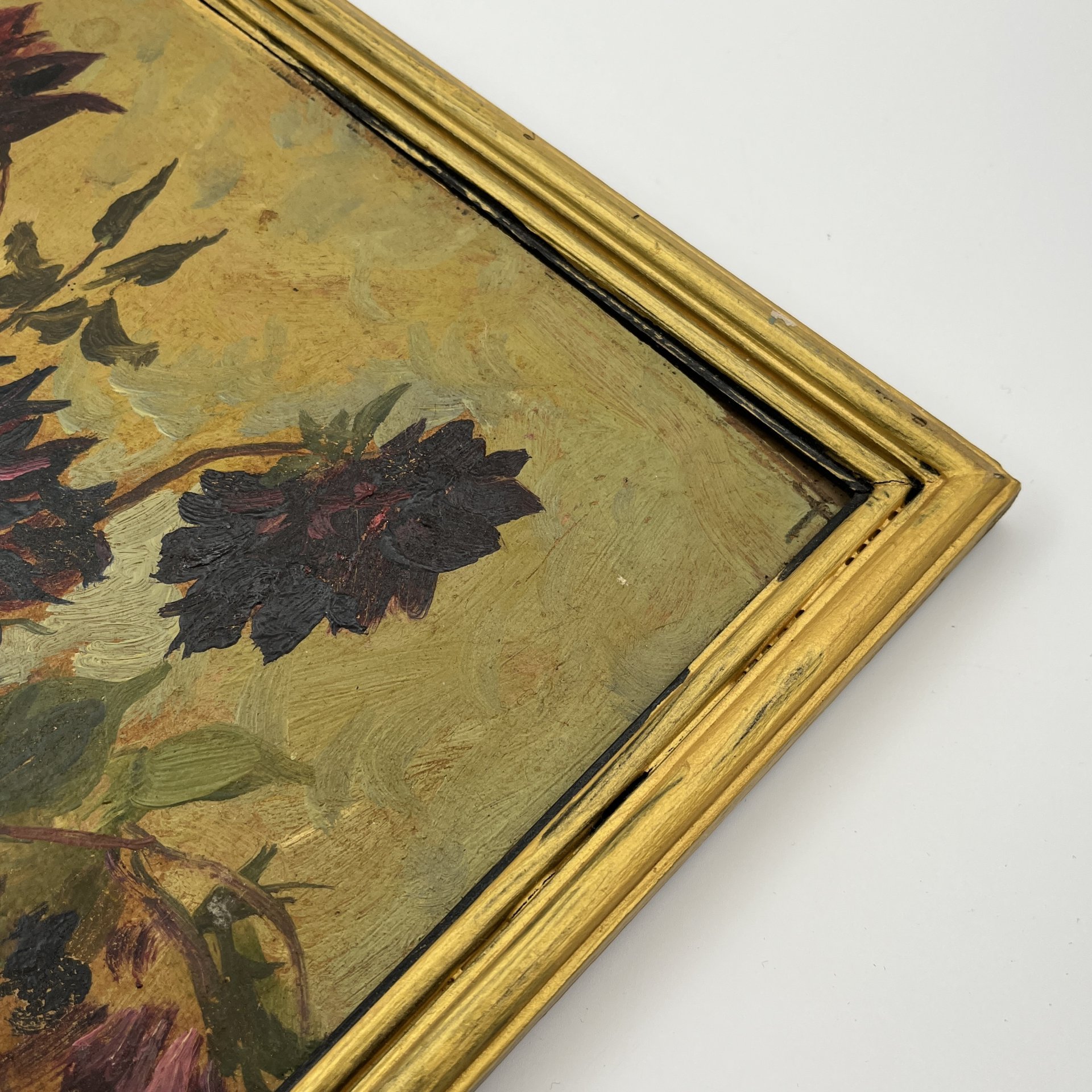 Картина в раме "Георгины", автор Толмачев И., оргалит, масло, дерево, Российская Федерация, 1996 г.