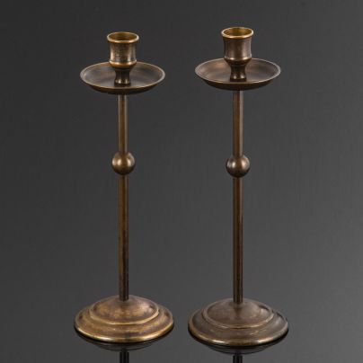 Парные подсвечники на круглом основании, металл, Западная Европа, 1930-1960 гг.