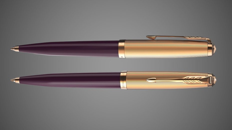 Шариковая ручка Parker 51 DELUXE PLUM GT, стержень: M, цвет чернил: black, в подарочной упаковке., Драгметаллы: палладий, Позолота 23 Ct, смола акриловая