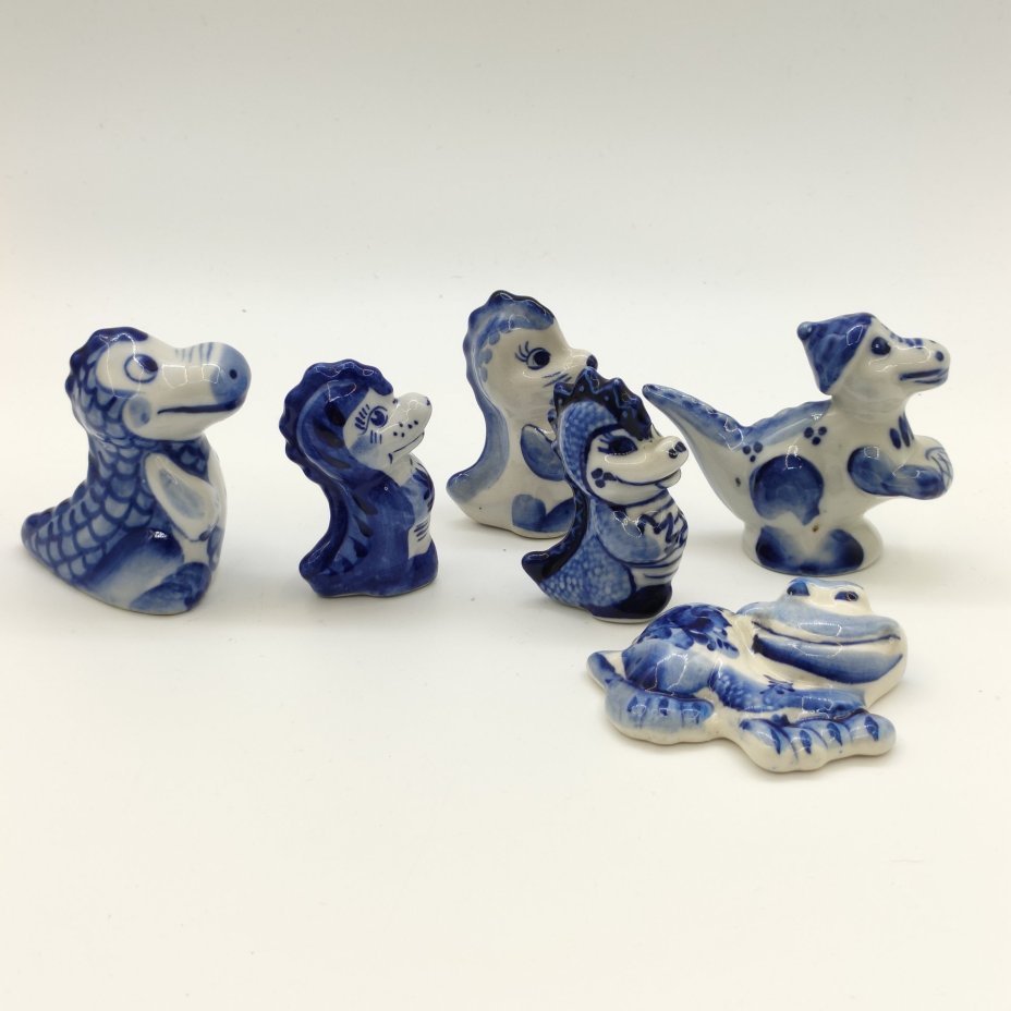 Набор из шести статуэток "Драконы", Гжель