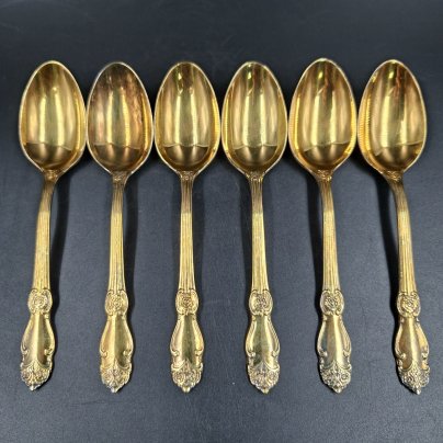 Набор из шести чайных ложек "Серебряная роза", мНЦ (медь-никель-цинк), золочение, Кольчугинский завод цветных металлов, СССР, 1970-1990 гг.