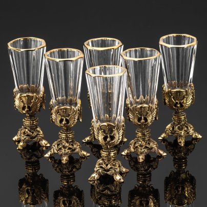 Набор лафитников "Классика" на фигурных ножках в кофре (6 шт.), хрусталь, бронза, золочение, Российская Федерация, 2010-2015 гг.