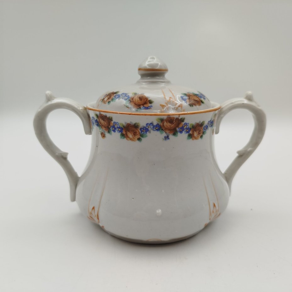 Сахарница с цветочным декором, фарфор, деколь, люстр, Полонский фарфоровый завод, Полонский фарфоровый завод