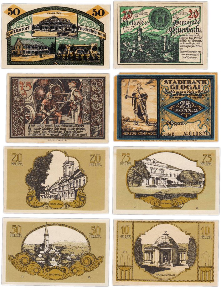Германия (разные земли) набор из 8 нотгельдов 1920-1923