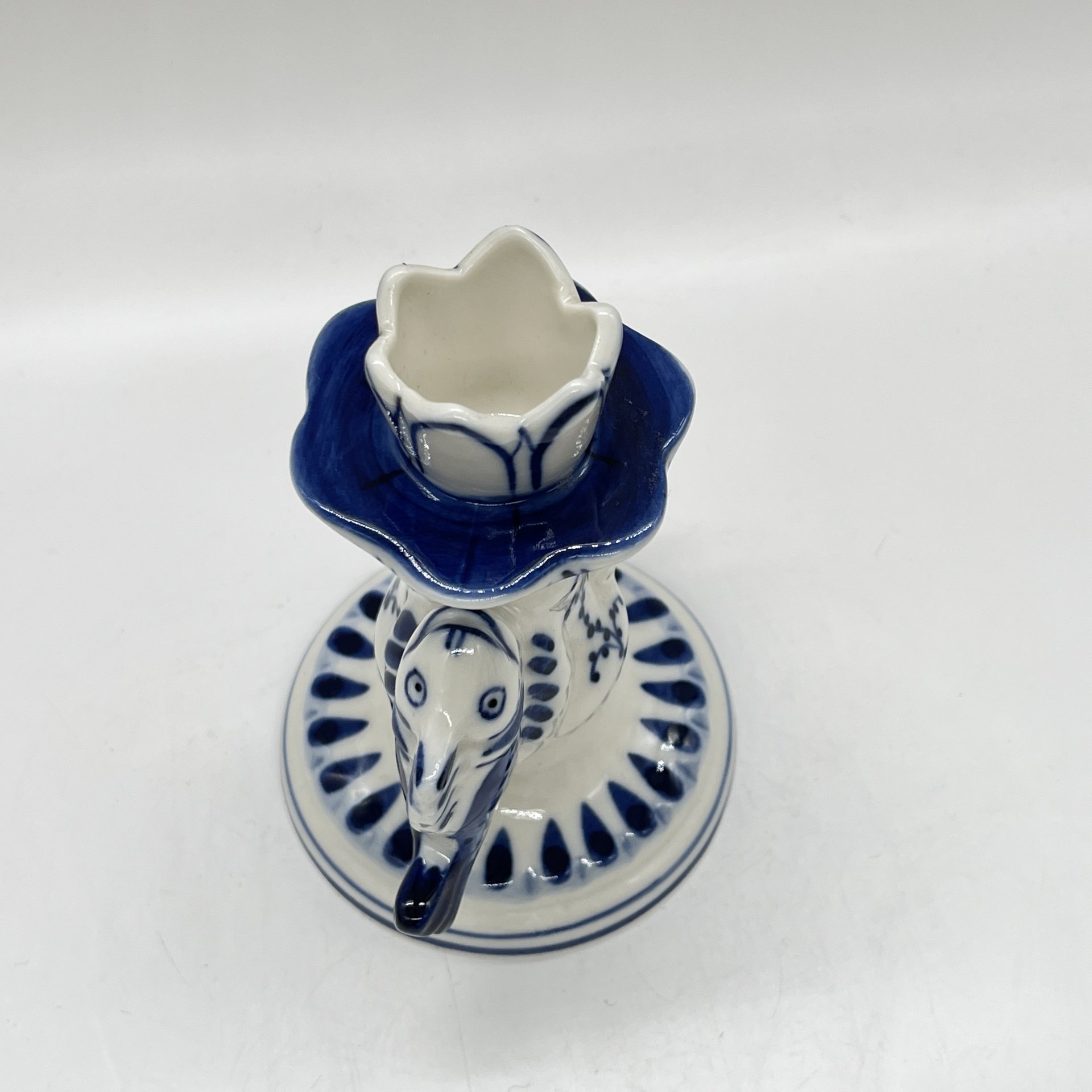 Подсвечник для одной свечи "Рыбы", фарфор, роспись, Объединение «Гжель», СССР, 1972-1985 гг.