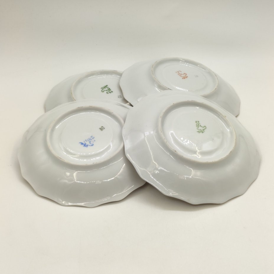 Набор из 4-х блюдец "Золотая роза", фарфор, деколь, золочение, Дмитровский фарфоровый завод (ДФЗ Вербилки), СССР, 1965-1991 гг.