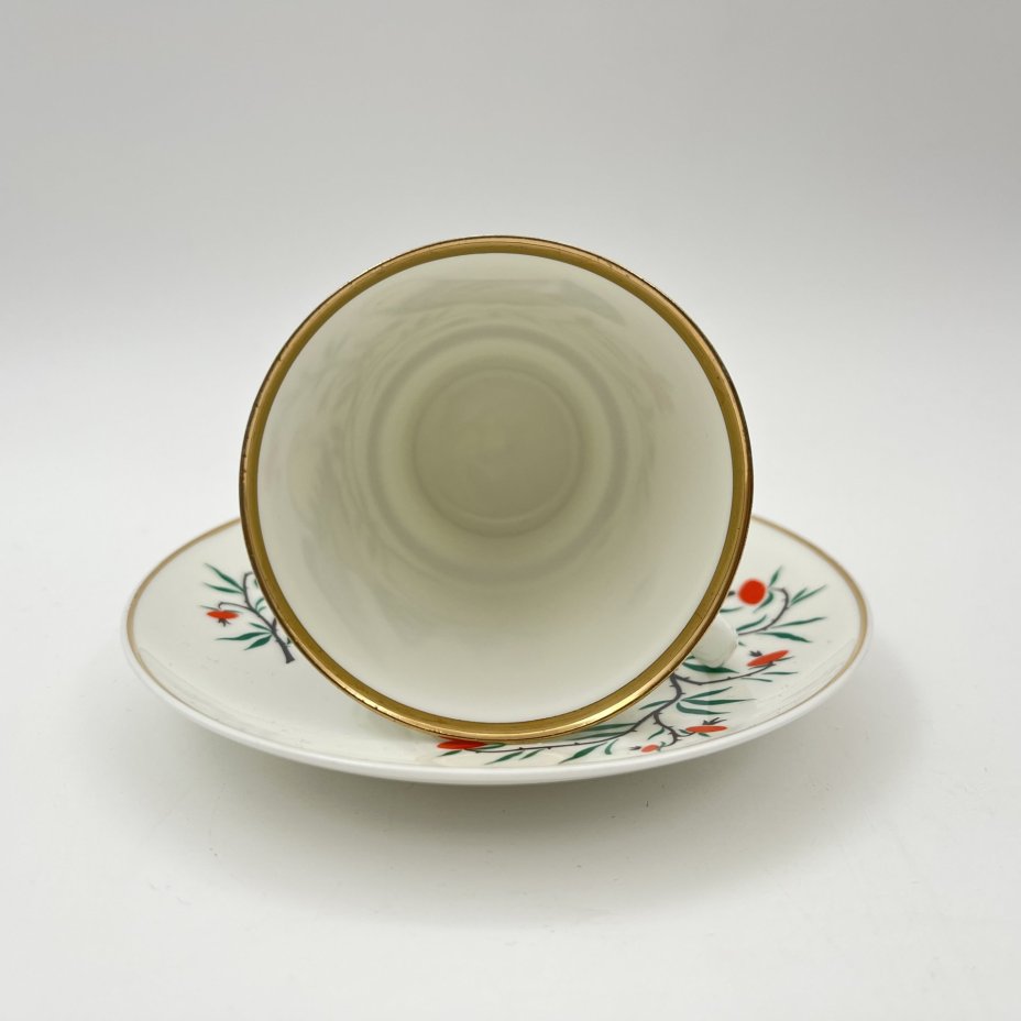 Пара кофейная "Птички", автор рисунка А.В. Щекатихина-Потоцкая, фарфор, деколь, золочение, Ленинградский фарфоровый завод (ЛФЗ), СССР, 1970-1986 гг.