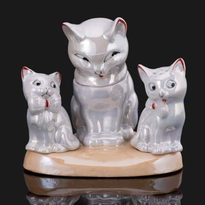 Набор для специй "Кошка с котятами", Wagner & Apel (?), фарфор, люстр, роспись