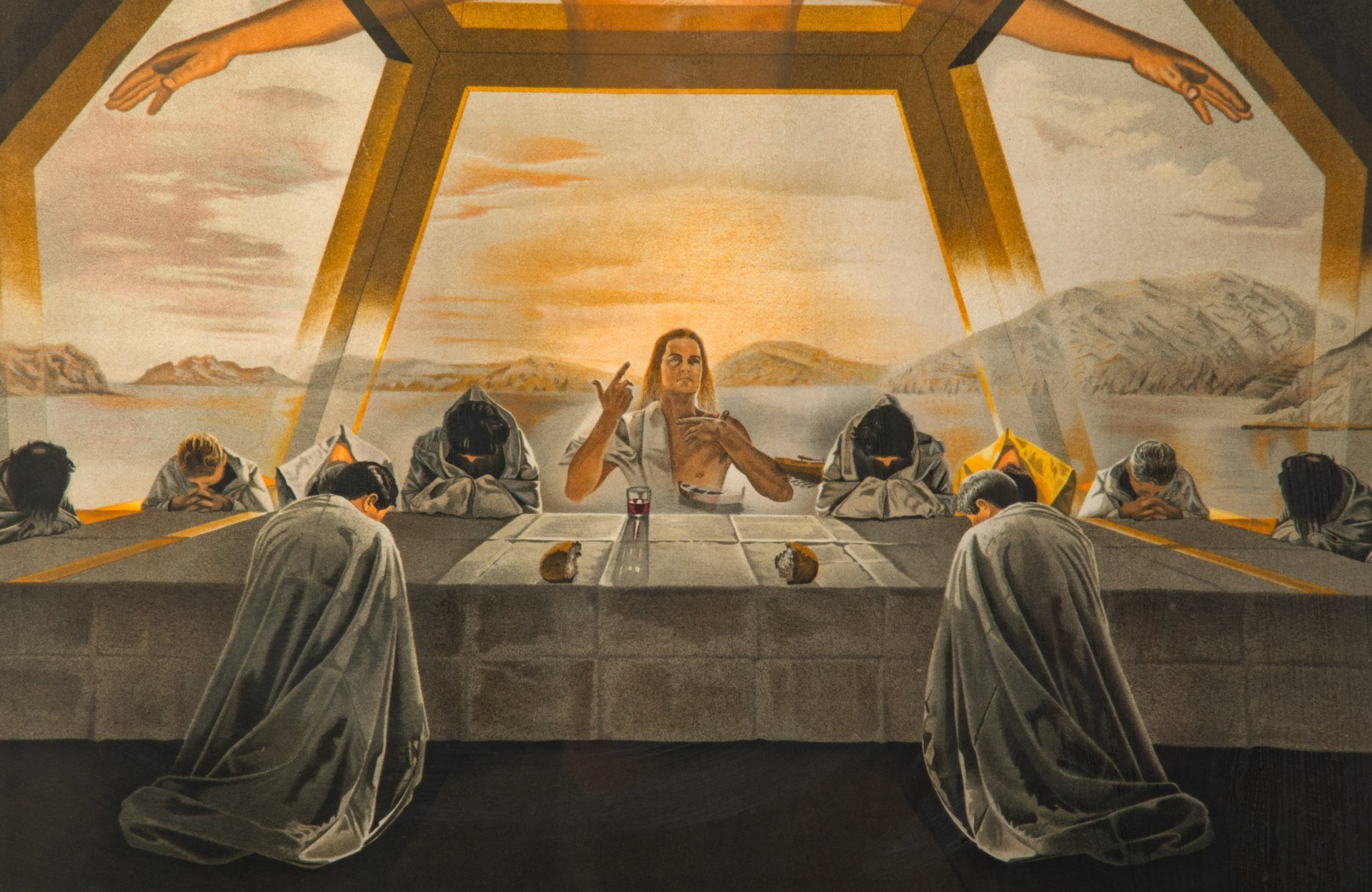 [C сертификатом] Литография по картине Сальвадора Дали "Тайная вечеря", лист 37/65, бумага, печать, стекло, рама, Западная Европа, 1960-1980 гг.