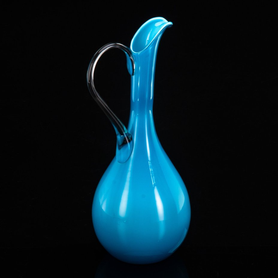 Кувшин голубого оттенка, Empoli Art Glass Opaline, цветное стекло, гутная техника, Италия, 1950-1970 гг.