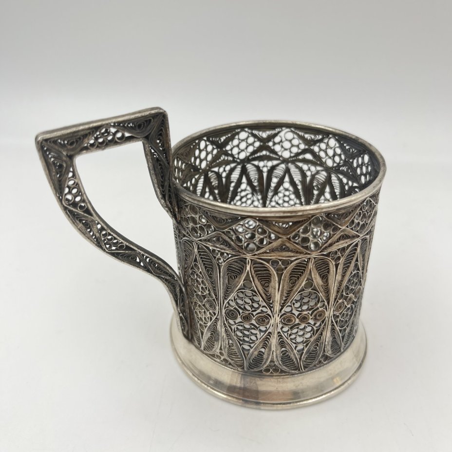 Подстаканник ажурный, мельхиор (медь-никель), скань, Казаковская артель «Металлист», СССР, 1948-1957 гг.
