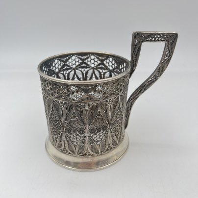 Подстаканник ажурный, мельхиор (медь-никель), скань, Казаковская артель «Металлист», СССР, 1948-1957 гг., Казаковская артель «Металлист»