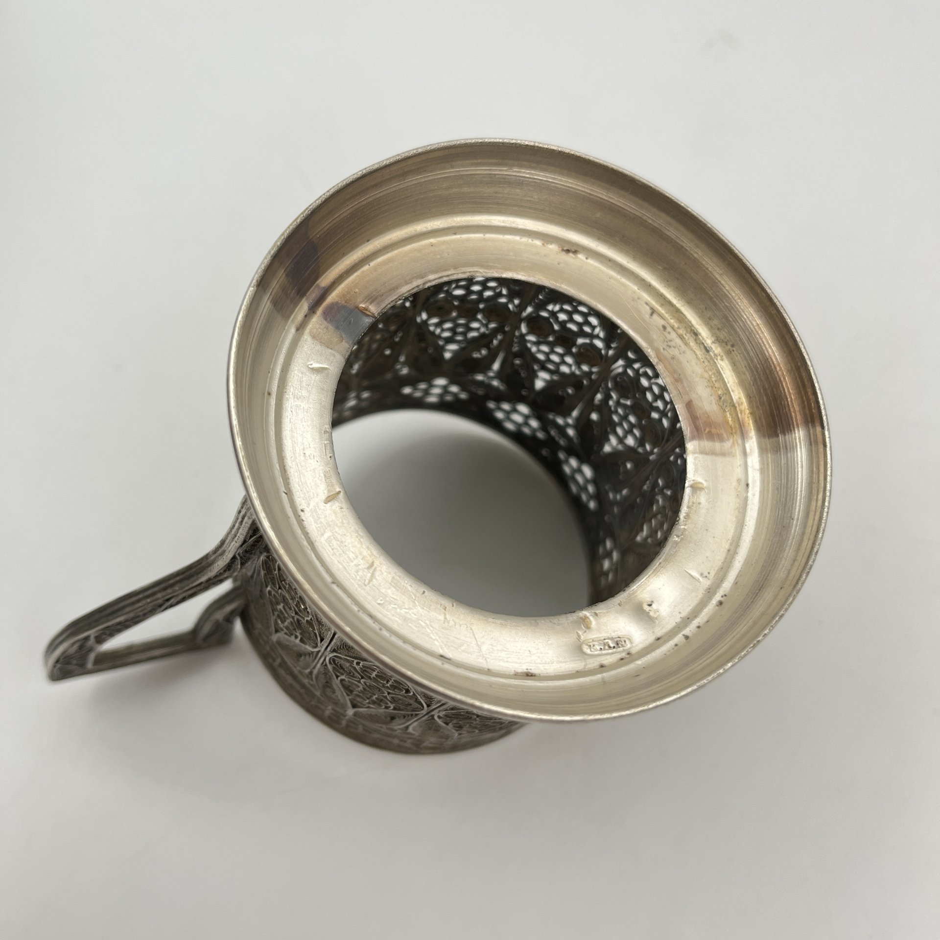 Подстаканник ажурный, мельхиор (медь-никель), скань, Казаковская артель «Металлист», СССР, 1948-1957 гг., Казаковская артель «Металлист»