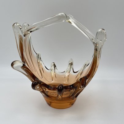 Корзиночка (конфетница) "Медуза" карамельного оттенка, стекло, гутная техника, СССР, 1970-1990 гг.