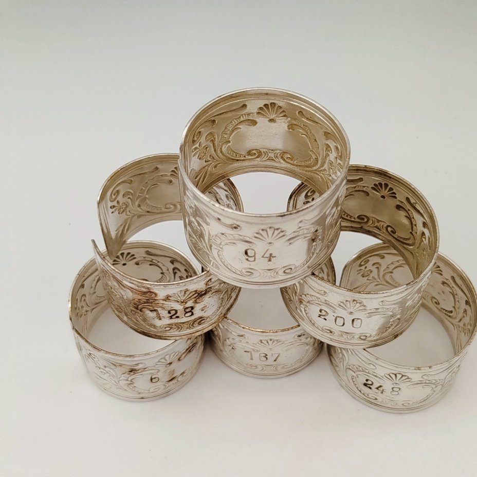 Набор винтажных колец для салфеток на 6 персон, украшенных растительным декором и произвольной нумерацией