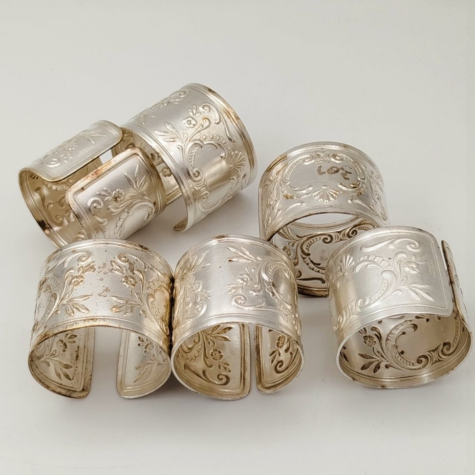 Набор винтажных колец для салфеток на 6 персон, украшенных растительным декором и произвольной нумерацией