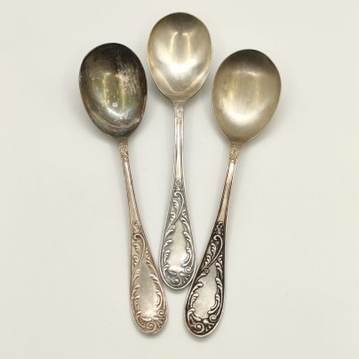 Набор из 3-х салатных ложек "Пламя", мельхиор (медь-никель), Кольчугинский завод цветных металлов, СССР, 1930-1960 гг.