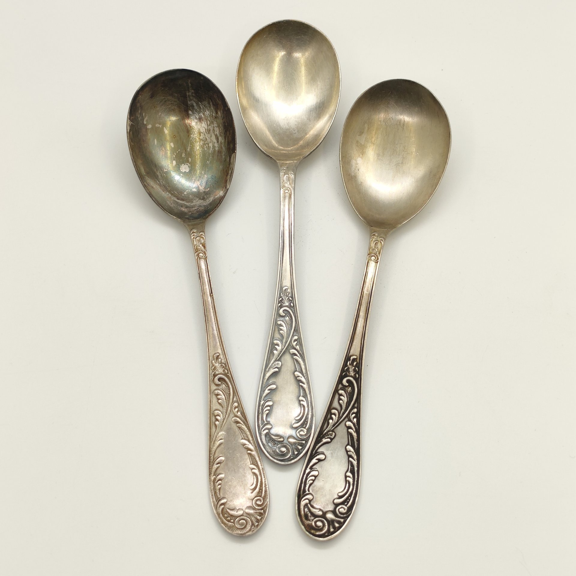 Набор из 3-х салатных ложек "Пламя", мельхиор (медь-никель), Кольчугинский завод цветных металлов, СССР, 1930-1960 гг.